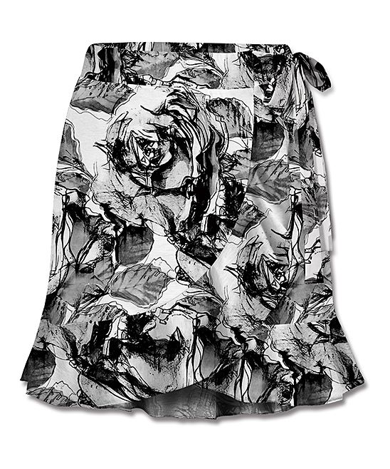 UDEAR Women's Casual Skirts Print - Black & White Floral Tie-Waist Ruffle-Hem Wrap Skirt - Women & P | Zulily