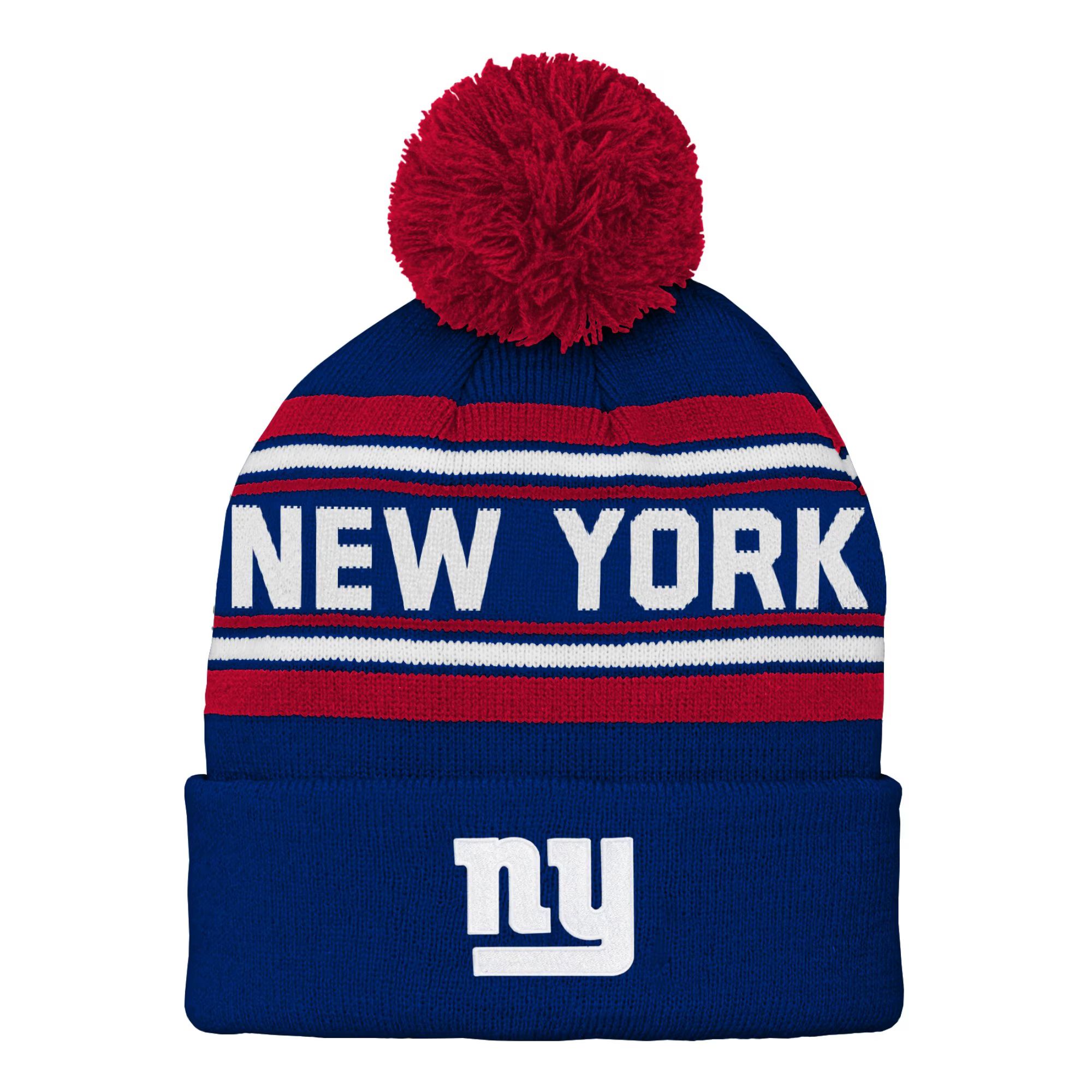 Youth New York Giants Royal Jacquard Cuffed Knit Hat with Pom | NFL Shop