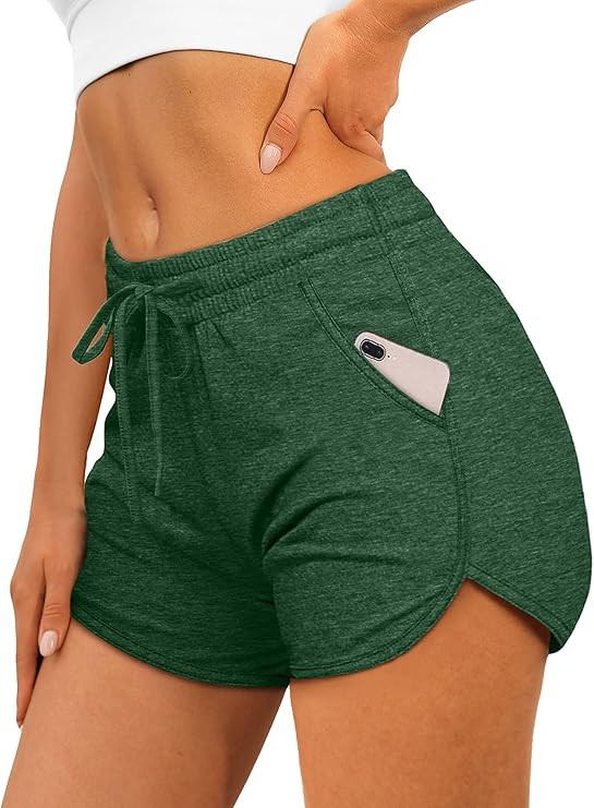 Aloodor Womens Athletic Shorts Running Dolphin Shorts with Pockets and Drawstring | Amazon (US)