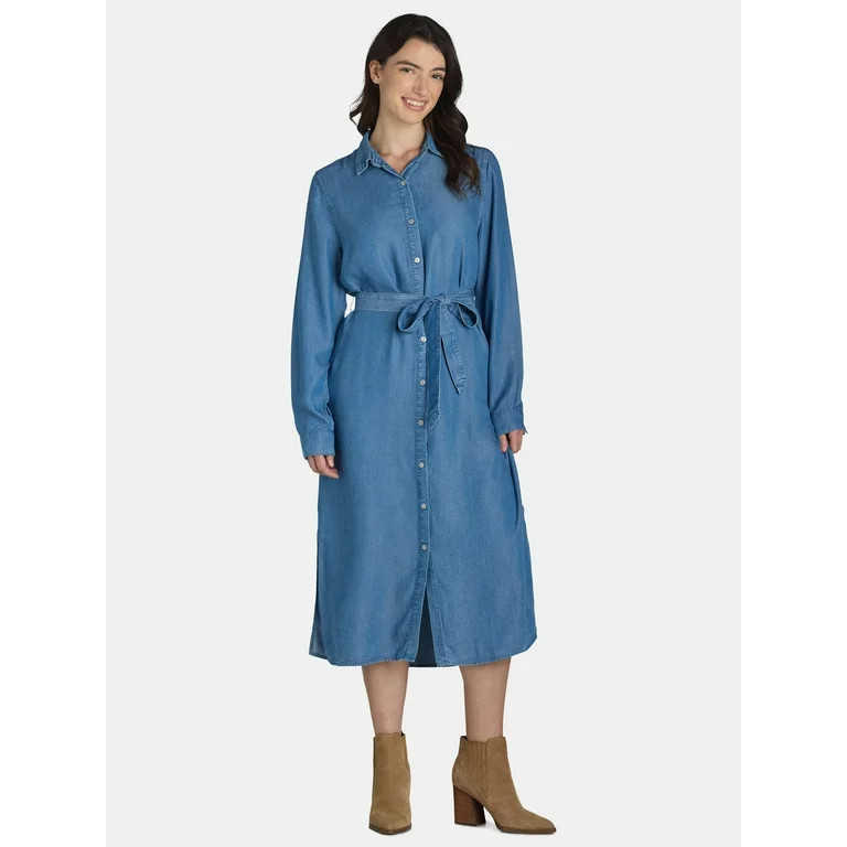 Time and Tru Women’s and Women's Plus Shirt Dress with Long Sleeves, Sizes XS-4X | Walmart (US)
