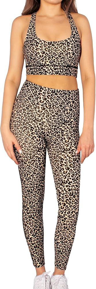 Women's Leopard Print Workout Set – Sculpting Leggings & Sports Bra – Snug Fit, Stretchy Acti... | Amazon (US)