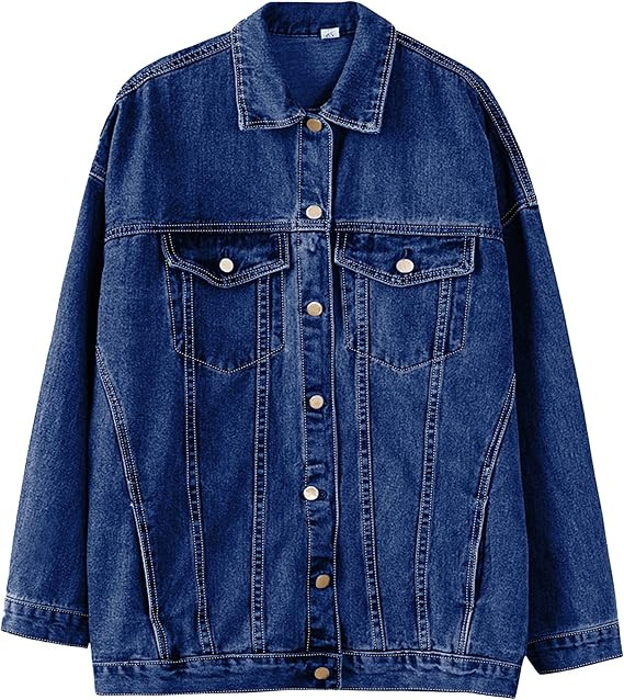 Gozoloma Women's Casual Loose Oversized Denim Jacket Long Sleeved Button Jean Jacket Coat Tops | Amazon (US)