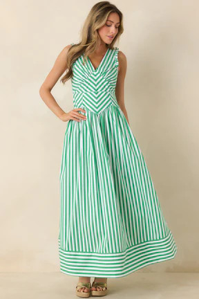 It’s a Good Thing Green Stripe Cotton Blend Sleeveless Maxi Dress | Red Dress