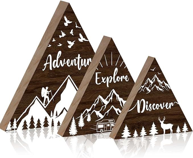 3 Pcs Wooden Mountain Decor Woodland Adventure Decor for Boy Travel Adventure Mountain Table Deco... | Amazon (US)