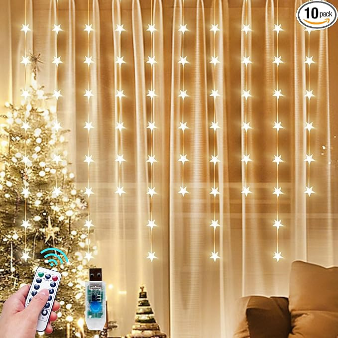 Star Curtain Lights Hanging Star Light for Window 70 Stars String Lights for Wall Décor USB Plug... | Amazon (US)