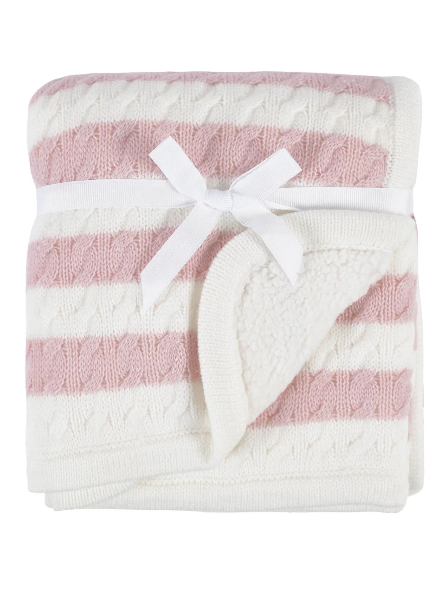 Modern Moments by Gerber Baby Boy or Girl Cable Knit Blanket with Sherpa, Pink Stripes | Walmart (US)