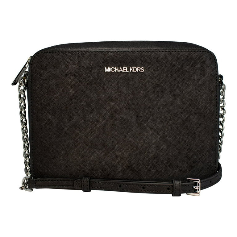 Michael Kors Women's Jet Set Large East West Crossbody Handbag Saffiano-Black/Silver | Walmart (US)