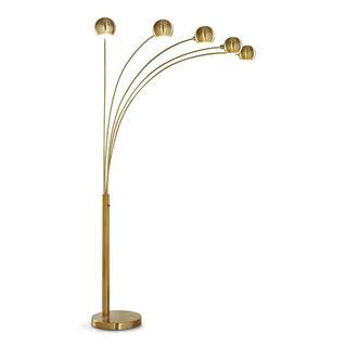 Orbs 84 in. Antique Brass Finish 5-Light Dimmable Arch Floor Lamp | The Home Depot