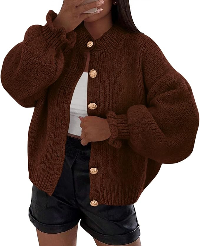 PRETTYGARDEN Womens Cropped Cardigans Trendy 2025 Ruffle Open Front Chunky Knit Sweater Oversized... | Amazon (US)