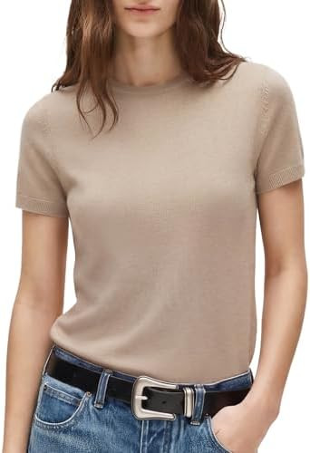 SUUKSESS Women Silk Cashmere Blend Crew Neck Short Sleeve Sweaters Casual Blouse | Amazon (US)