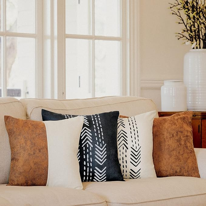 WILDIVORY Decorative Throw Pillow Covers for Couch, Boho Pillow Covers 18x18 Set of 4, Modern Far... | Amazon (US)