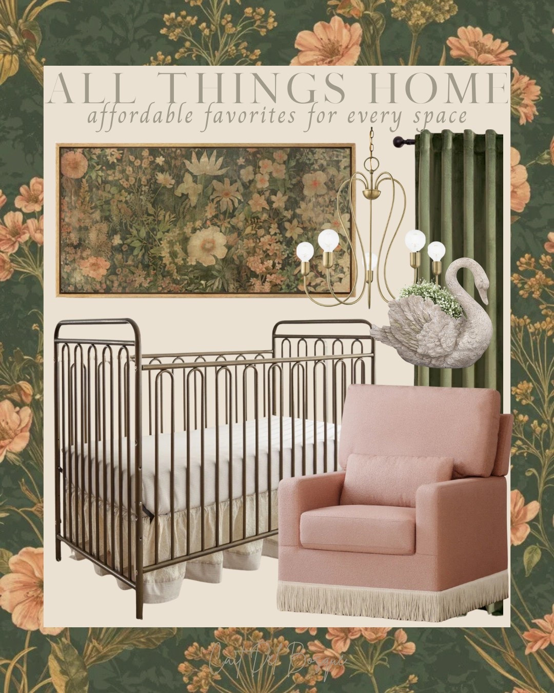 Bringing all the vintage garden dreams to life with this sweet + sophisticated nursery design — the best part? Every piece is part of the Wayfair Way Day Sale, happening now through April 28th! From the charming metal crib + blush fringe glider to the lush velvet curtains, whimsical floral artwork, + vintage-inspired swan planter, this curation creates a cozy, storybook feel for your little one’s space.

baby girl nursery, vintage nursery decor, nursery furniture, Wayfair Way Day deals, home furnishings, baby girl room ideas, spring nursery inspiration, and nursery design ideas, girl, baby girl, nursery, nursery inspo, nursery ideas, vintage crib, metal crib, gold crib, wall art, floral wall art, flowers, floral, gold chandelier, lighting, chandelier, planter, swan, curtains, velvet curtains, blackout curtains, nursery decor, nursery dresser, nursery chair, nursery curtains, nursery girl

#LTKHome #LTKSaleAlert #LTKBaby