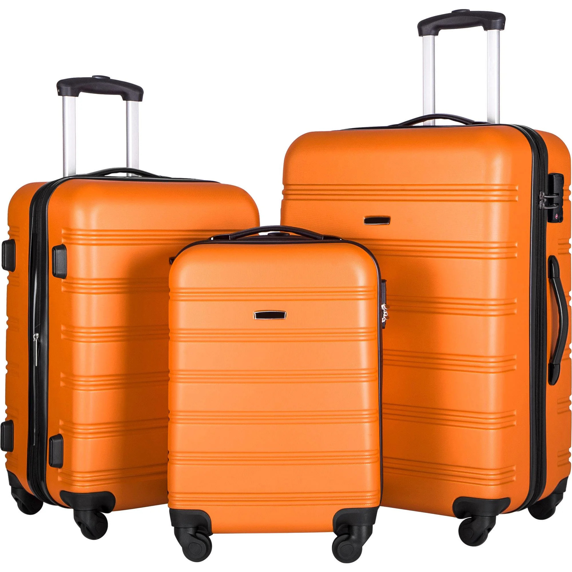 Zimtown 20/24/28" Hardside Spinner Suitcase 3 Piece ABS Luggage Set with TSA Lock, Orange | Walmart (US)