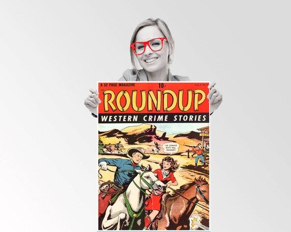 Cowboy Round Up Western Comic Cover  - Custom Geek Typography Quote  Wall Art Poster | Etsy (US)
