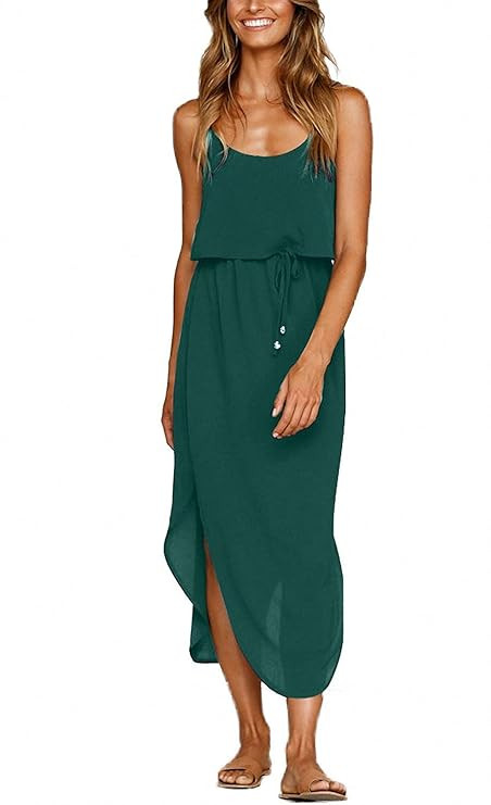 OURS Women's Casual Adjustable Spaghetti Straps Sleeveless Sundress Split Beach Midi Dress | Amazon (US)