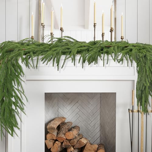 Rivasen Norfolk Pine Garland Christmas Garland, 6FT Cedar Garland Real Touch Artificial Greenery Garland Christmas Decorations for Mantle, Table, Wall, Indoor, Outdoor, Holiday(2 PCS) | Amazon (US)
