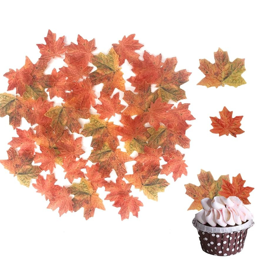 90 Pcs Edible Fall Leaves Gold Leaf Cupcake Toppers, For your Party Cake Toppers Decoration | Amazon (US)