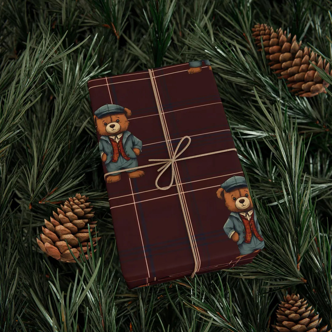 Ralph Lauren Christmas, Dark Tartan Plaid Wrapping Paper, Teddy Bear , Masculine Gift Wrap, Mens ... | Etsy (US)