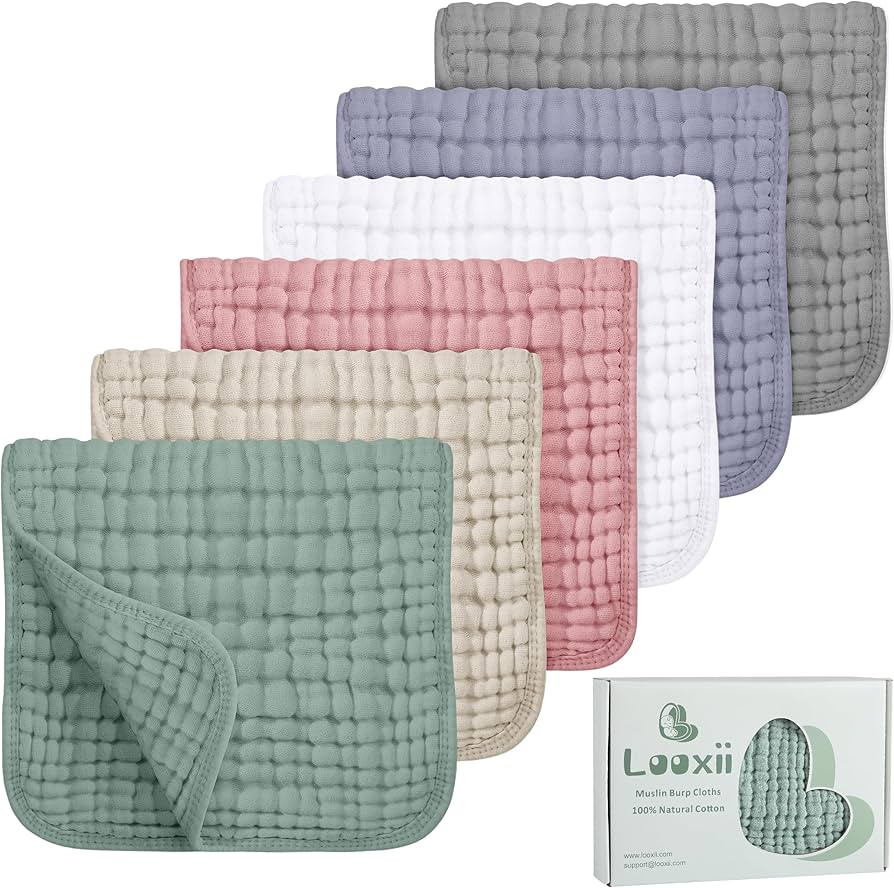 Looxii Muslin Burp Cloths 100% Cotton Muslin Cloths Large 20''x10'' Extra Soft and Absorbent 6 Pa... | Amazon (US)