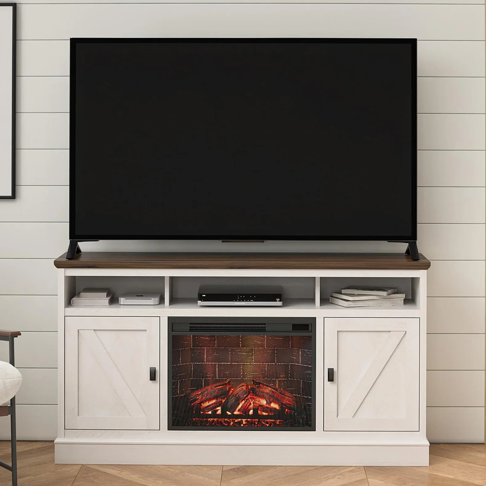 Ameriwood Home Ashton Lane Electric Fireplace TV Stand for TVs up to 65", Magnolia Oak/Columbia W... | Walmart (US)