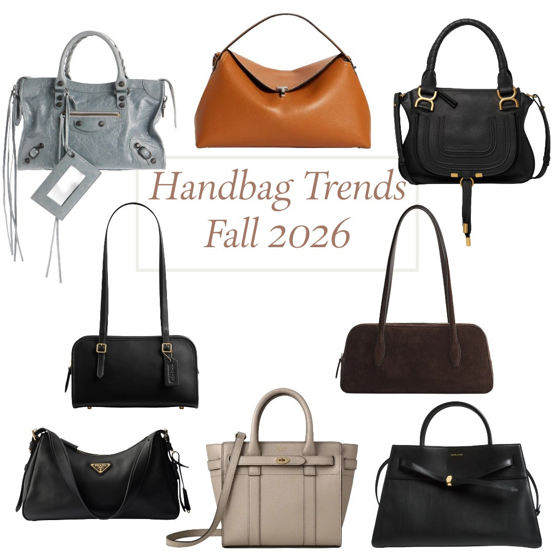 Handbag trends fall 2026 include shades of green, vintage IT bags, suede everything, shoulder bags, belted totes, east/west bags, the anonymous handbag, and anything made with beautiful craftsmanship. It's all about quality, stay away from logos. 

 #LTKSeasonal #LTKOver40