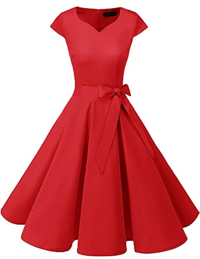 DRESSTELLS Retro 1950s Cocktail Dresses Vintage Swing Dress with Cap-Sleeves | Amazon (US)