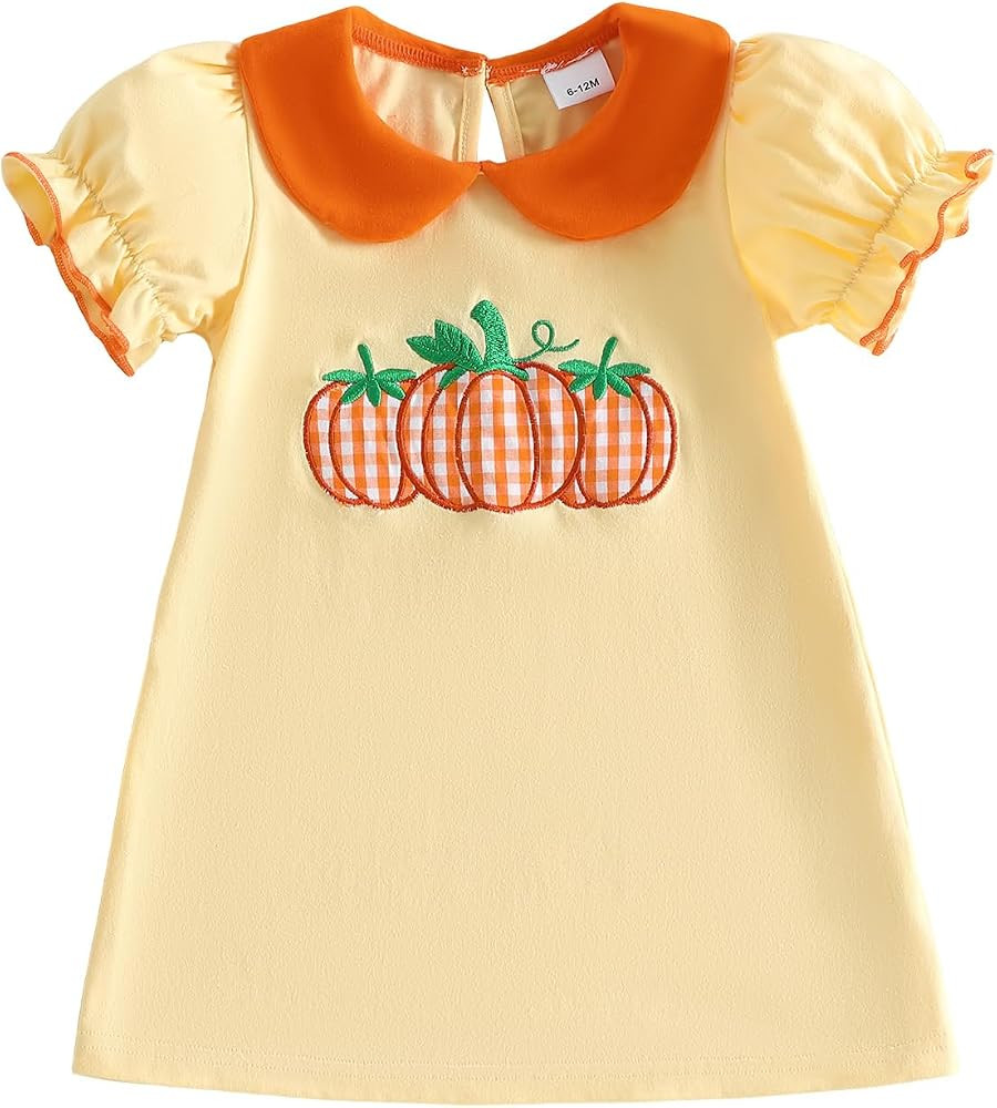 Toddler Girl Halloween Outfit Pumpkin Embroidery Doll Collar Dress | Amazon (US)