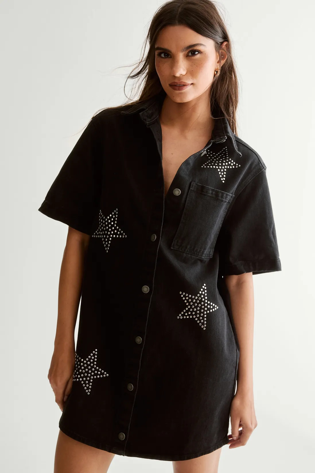 Dresses | Star Studded Denim Shirt Dress | NastyGal | Debenhams UK