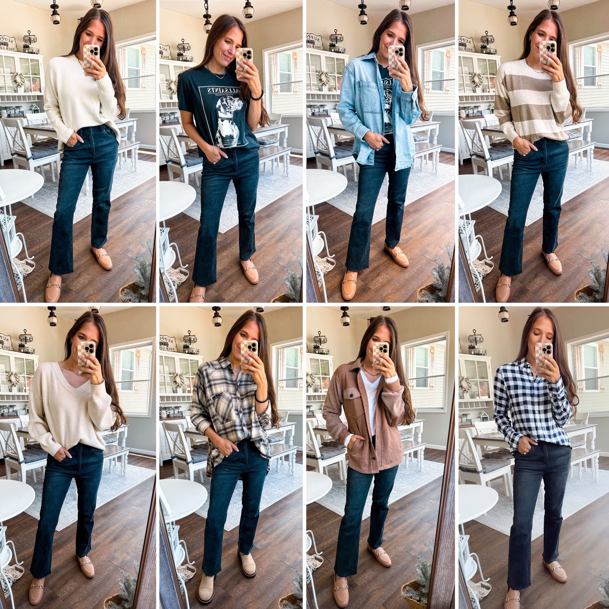 Nordstrom sale still in stock! 
Sweater small 
Graphic tee XS 
Denim Shacket xxs 
Black jeans 0 petite 
Striped sweater XS 
V neck sweater XS 
Flannel XS 
Brown Shacket XS 
Checkered flannel XS 
Boots tts 
Loafers tts 

#LTKStyleTip #LTKSaleAlert #LTKxNSale