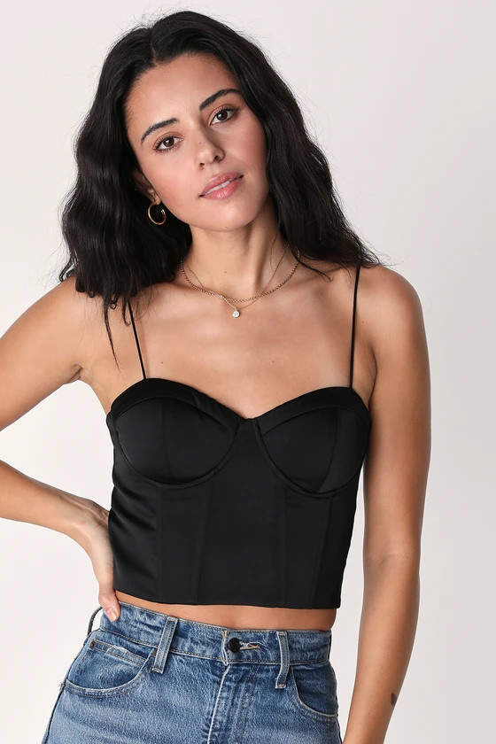 Sultry Signs Black Satin Bustier Tank Top | Black Top | Winter Going Out Top | Winter Tops | Lulus (US)