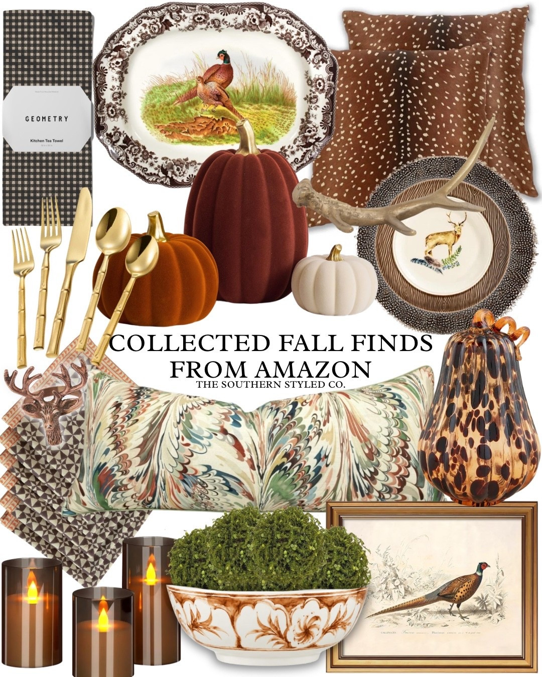 Can you believe these are Amazon finds? 🍂🤎

Give your home that collected Southern feel with rich autumn colors, fawn print pillows, classic pheasant accents, velvet pumpkins, and a little tortoiseshell glow. Thoughtful touches for a cozy fall home and a beautiful Thanksgiving table.

#AmazonFinds #FallHomeDecor #SouthernStyle #GrandmillennialDecor #TheSouthernStyledCo

#LTKmomlife #LTKHome #LTKSeasonal