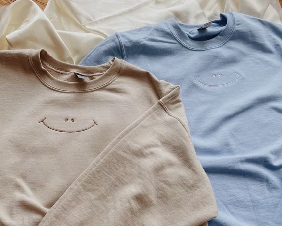 Smiley Face Embroidered Sweatshirt | Etsy | Etsy (US)