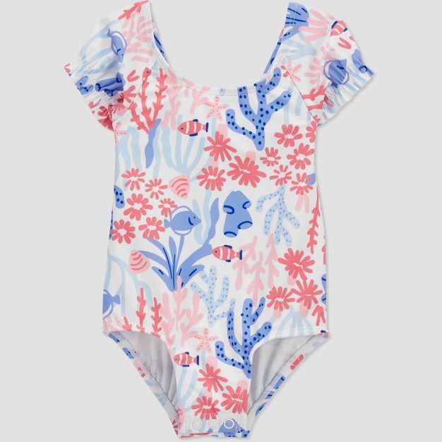 Baby Girls' Short Sleeve Sea Print One Piece Rash Guard - Just One You® made by carter's Blue | Target