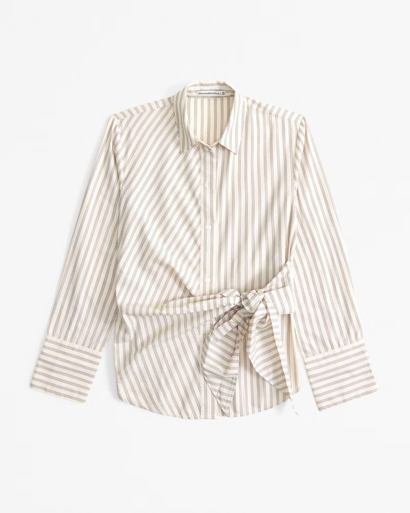 Long-Sleeve Relaxed Side-Tie Shirt | Abercrombie & Fitch (US)