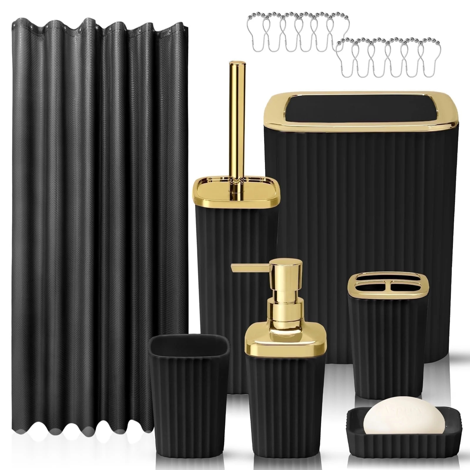 Livhil 19 Pcs Black Bathroom Accessories Sets with Shower Curtain,  Specially Designed for Small ... | Walmart (US)