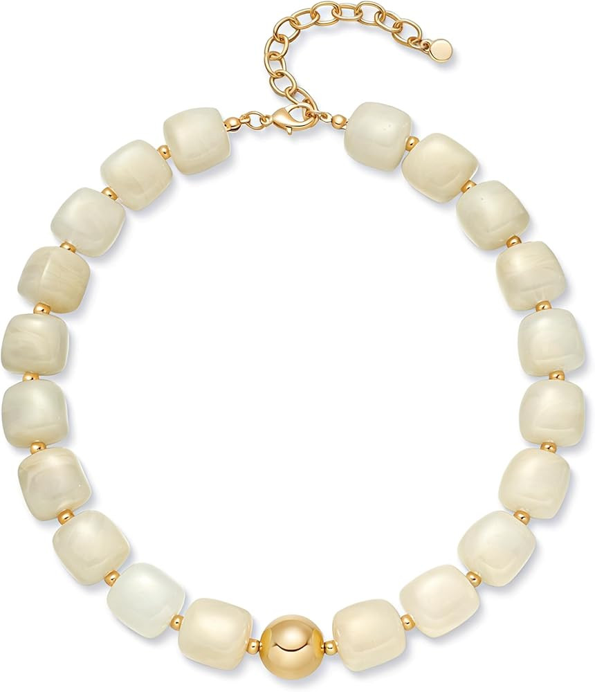Amazon.com: WOWORAMA Colorful Beaded Necklace for Women Trendy Colored Chunky Statement Necklaces... | Amazon (US)