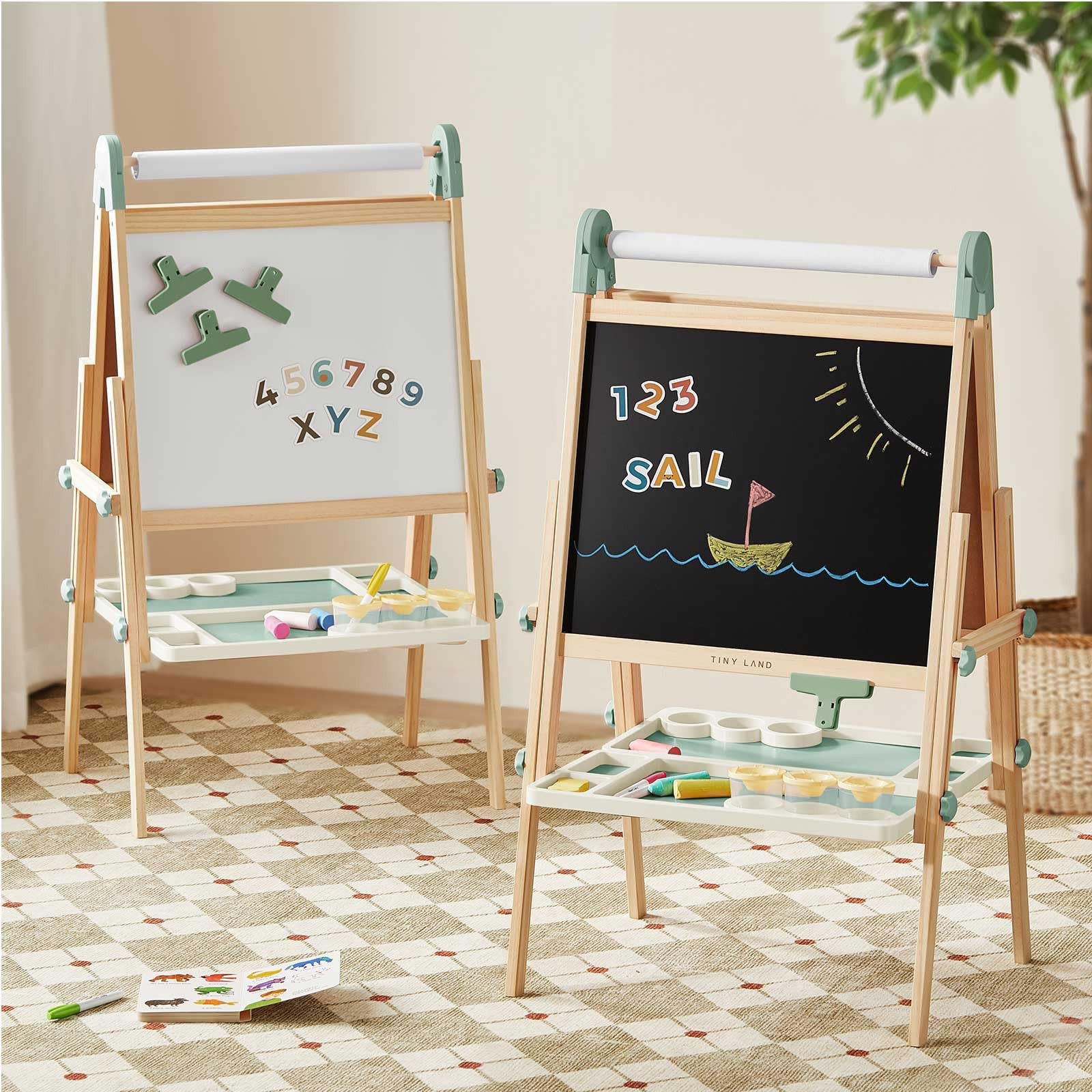 Tiny Land Easel for Kids, Double-Sided Magnetic Easel with Drawing Accessories, Adjustable Wooden Kids Art Easel with Paper Roll, Learning-Toy for 3,4,5,6,7,8 Years Old Boy & Girls Green | Amazon (US)