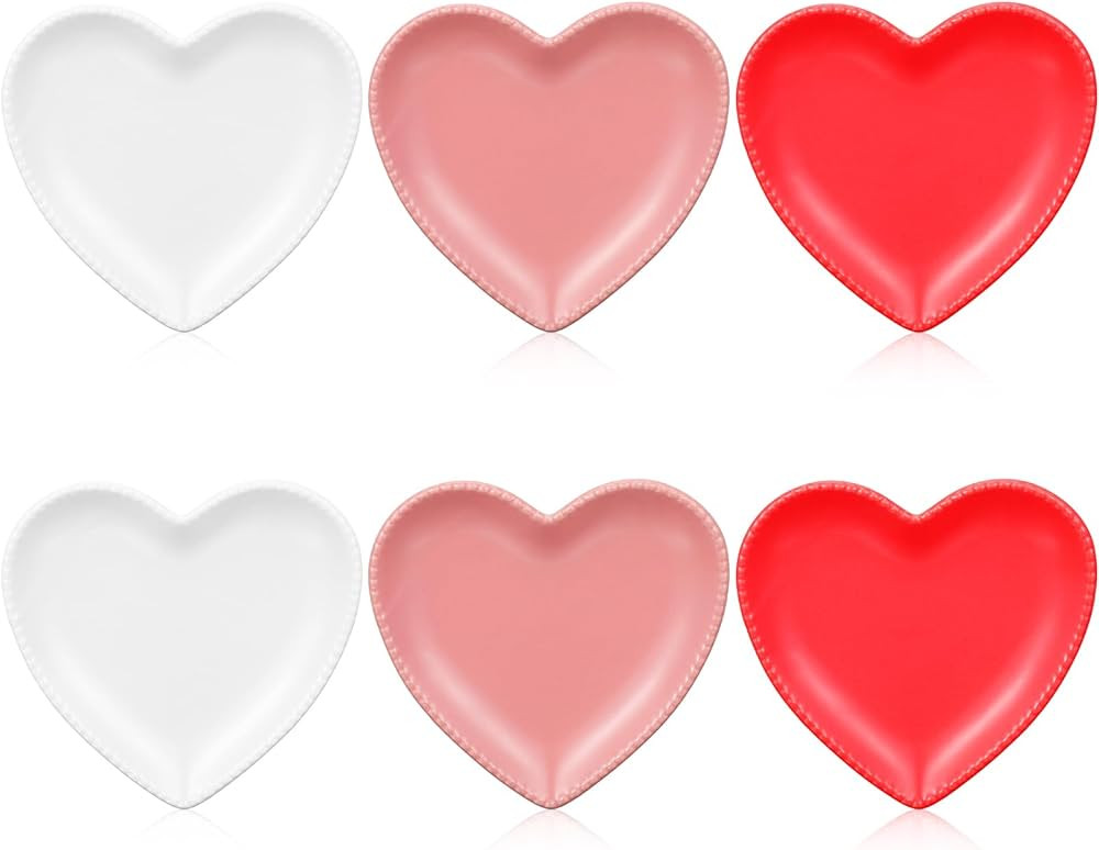 Meanplan 6 Pcs Heart Shaped Plates Ceramic 6.9 Inches Salad Ceramic Graduation Plates Dinner Hear... | Amazon (US)