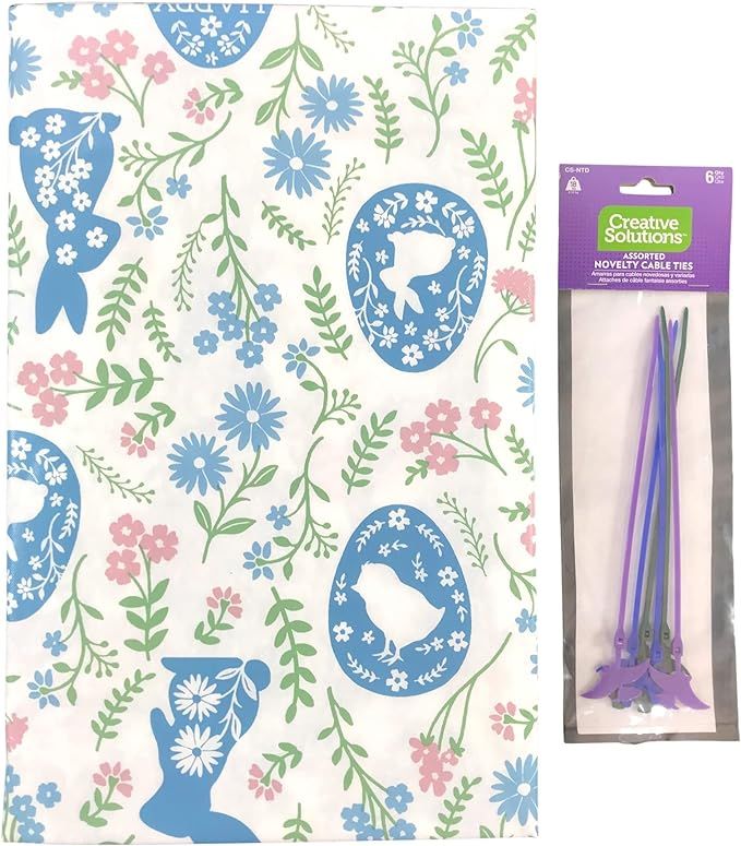 Easter Spring Flannel Backed Vinyl Tablecloth: Easter Eggs and Bunnies with Colorful Floral Print... | Amazon (US)