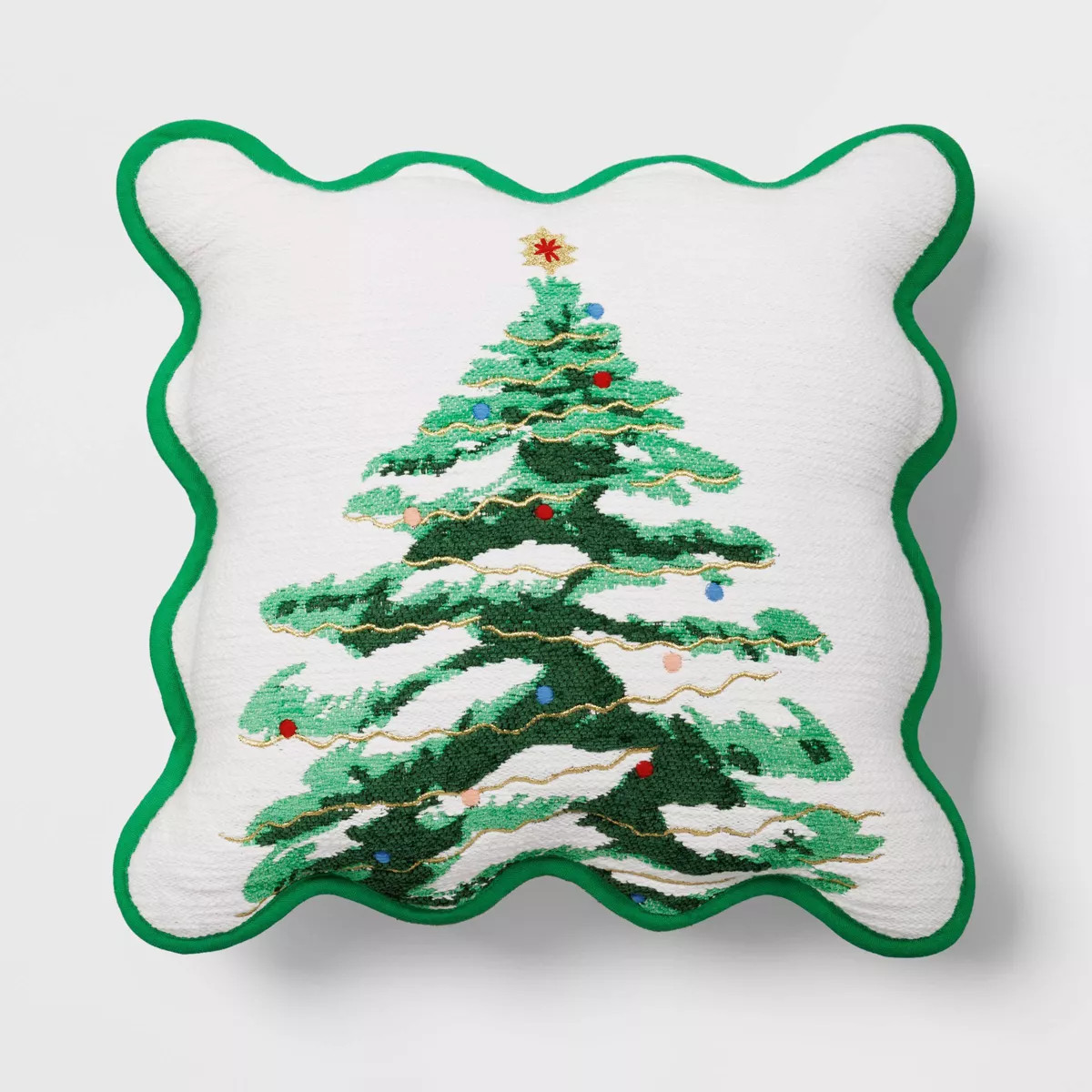 Woven Tree Square Throw Pillow with Scalloped Trim Ivory/Green/Multi - Threshold™ | Target