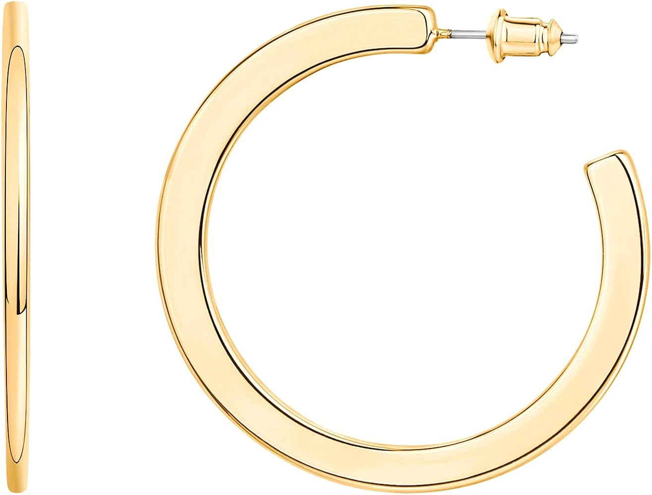 PAVOI 14K Gold Plated Hoop Earrings For Women | 4mm Flat Infinity Gold Hoops Women Earrings | Gol... | Amazon (US)