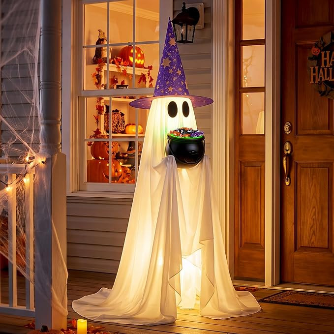 Halloween Candy Ghost Decor with Lighted Cauldron - 53'' Large Ghost Decor | Light-Up Ghost Outdo... | Amazon (US)