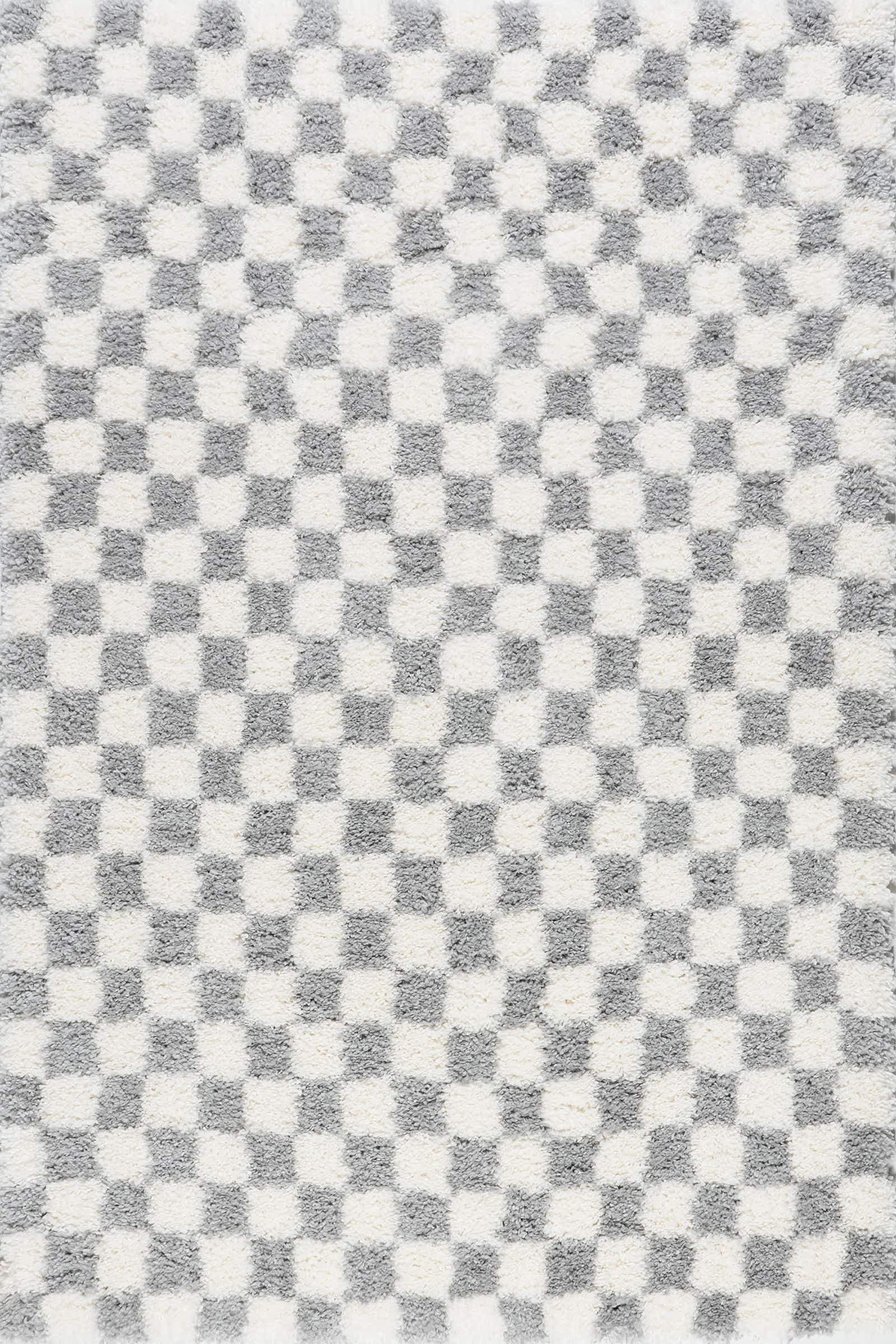 Bettie Retro Checkered Shag Rug | Light Grey | Rugs USA
