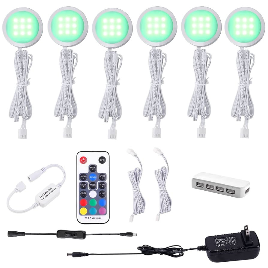 AIBOO RGB Color Changing LED Under Cabinet Lights Kit Aluminum Slim Puck Lamps for Kitchen Counte... | Amazon (US)