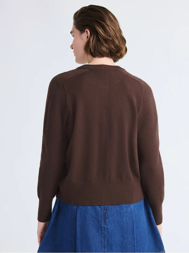 Free Assembly Women's and Women's Plus Floral Jacquard Shrunken Cardigan Sweater, Midweight, Size... | Walmart (US)