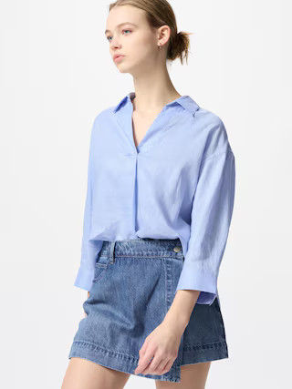 Women's Premium Linen Skipper Collar Shirt Blue Small UNIQLO US | UNIQLO (US)