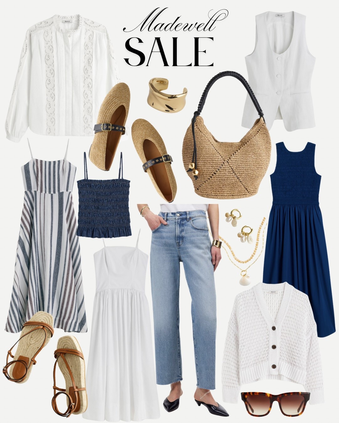 Fav Spring & summer MADEWELL pieces SALE goes live 5/16 - 5/17 exclusively on LTK!  
Coastal, spring top, summer top, boho, romantic, lace, pintucked, white cotton shirt, button up, Madewell outfit, textured Mary Jane’s, espadrilles, pearl earrings, wide leg cropped summer jeans,sundress, linen dress, gold bangle, crochet summer cardigan, straw bag, linen vest, oversized tortoise shell sunglasses

#LTKsalealert #Itksale 
#Itkfindsunder50 #Itkspringsale
#ootd #madewellsale #summerwardrobe 


#LTKxMadewell #LTKOver40 #LTKSeasonal