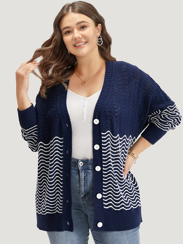 Water Ripple Button Fly Elastic Cuffs Cardigan | Bloomchic