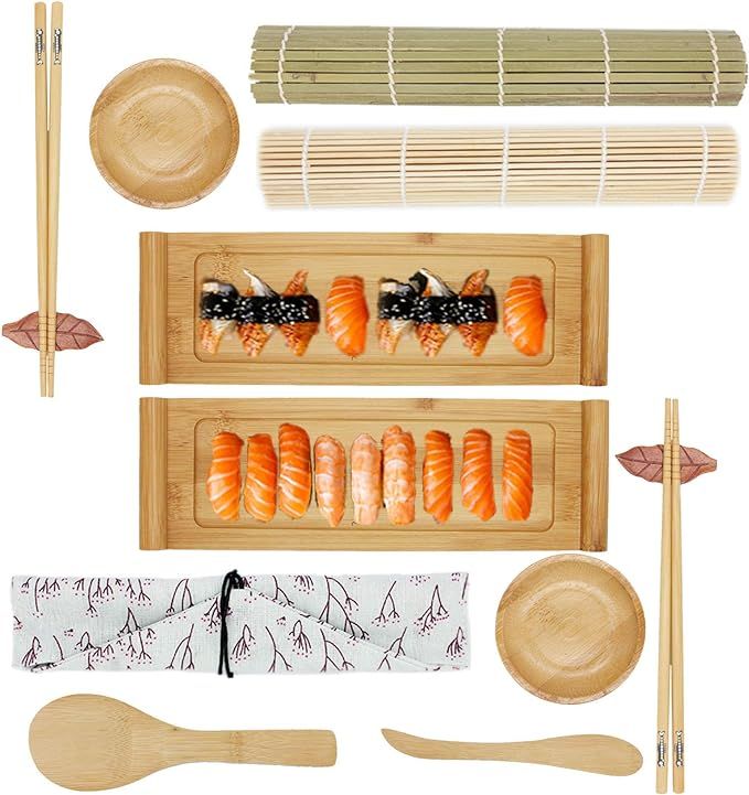 YULAO DA Sushi Making Kit and Sushi dinnerware set, 2 Bamboo Rolling Sushi Mats, 2 Sushi Plates, ... | Amazon (US)