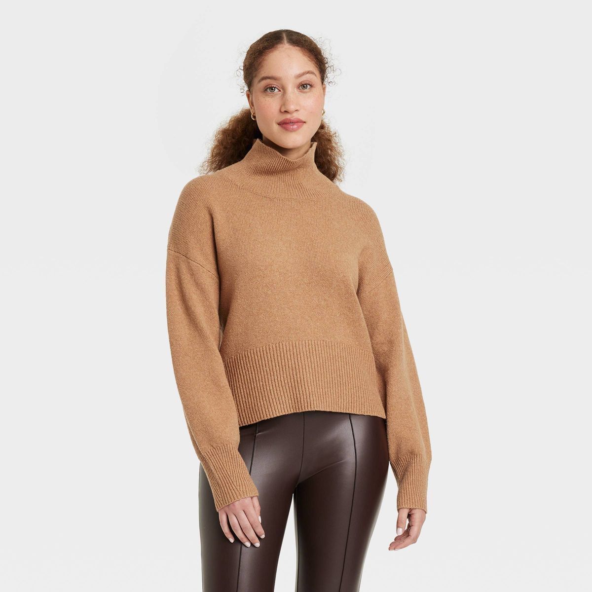 Women's Mock Turtleneck Pullover Sweater - A New Day™ Camel S | Target